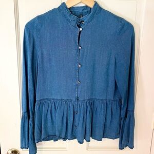 Denim Button Front Blouse